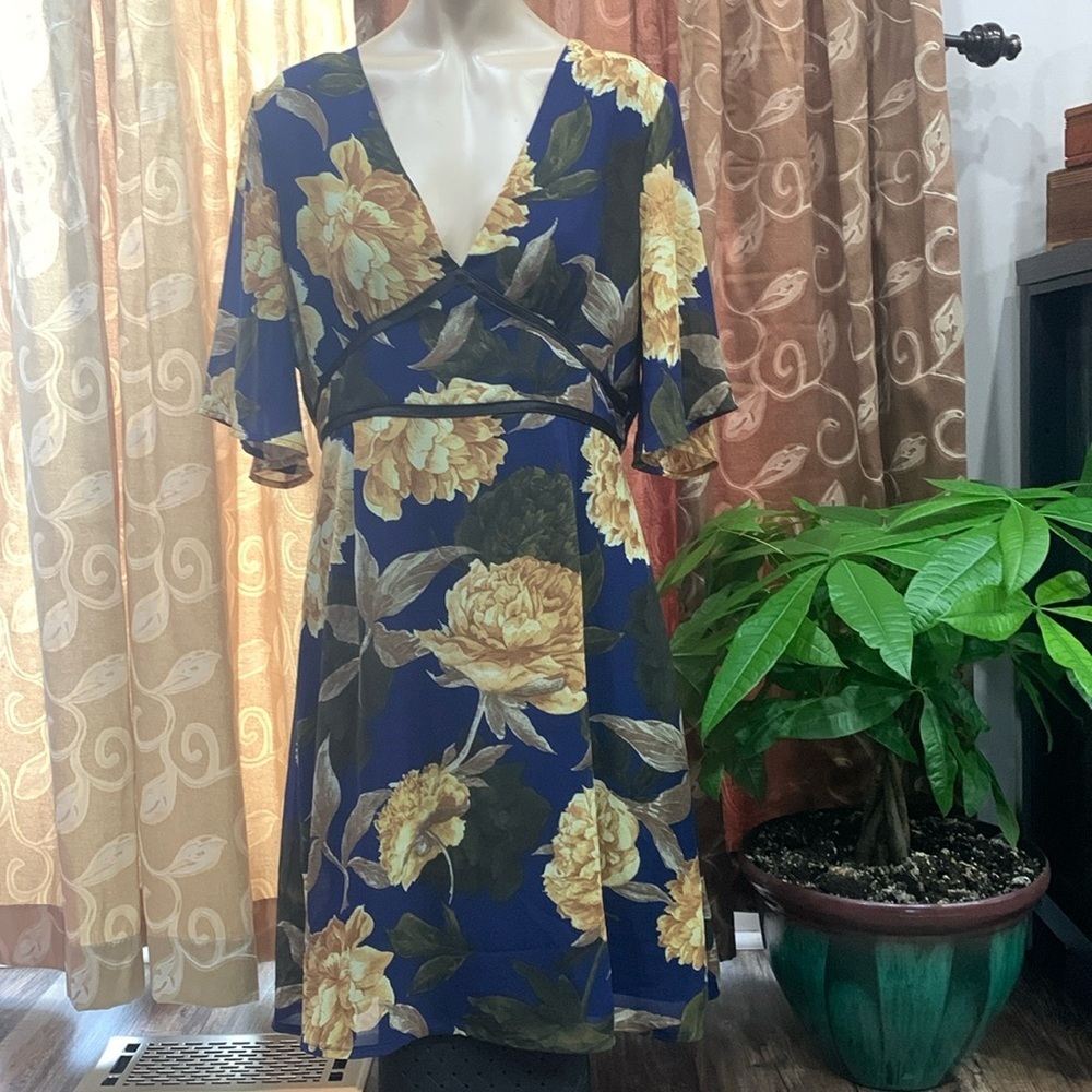 Missguided Navy Floral Wrap Dress with Yellow Blooms